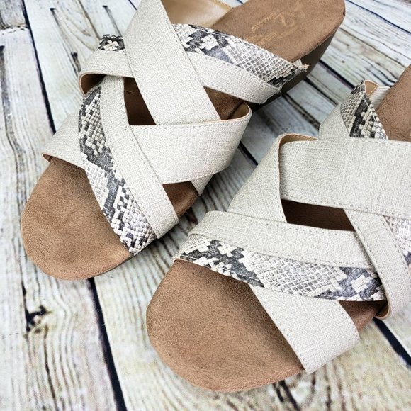 Aerosoles Sandals Women’s 10 M NEW Beige Snakeskin Wedge Slip-On Slide Comfort - Picture 5 of 11